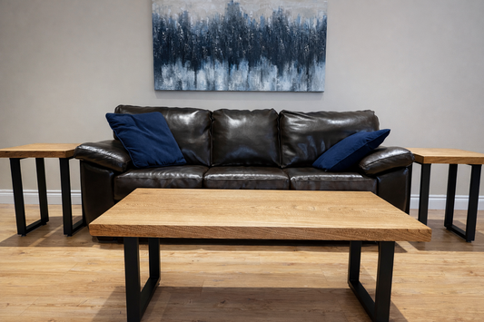 Walnut Stained Elm Slab Coffee Table Set