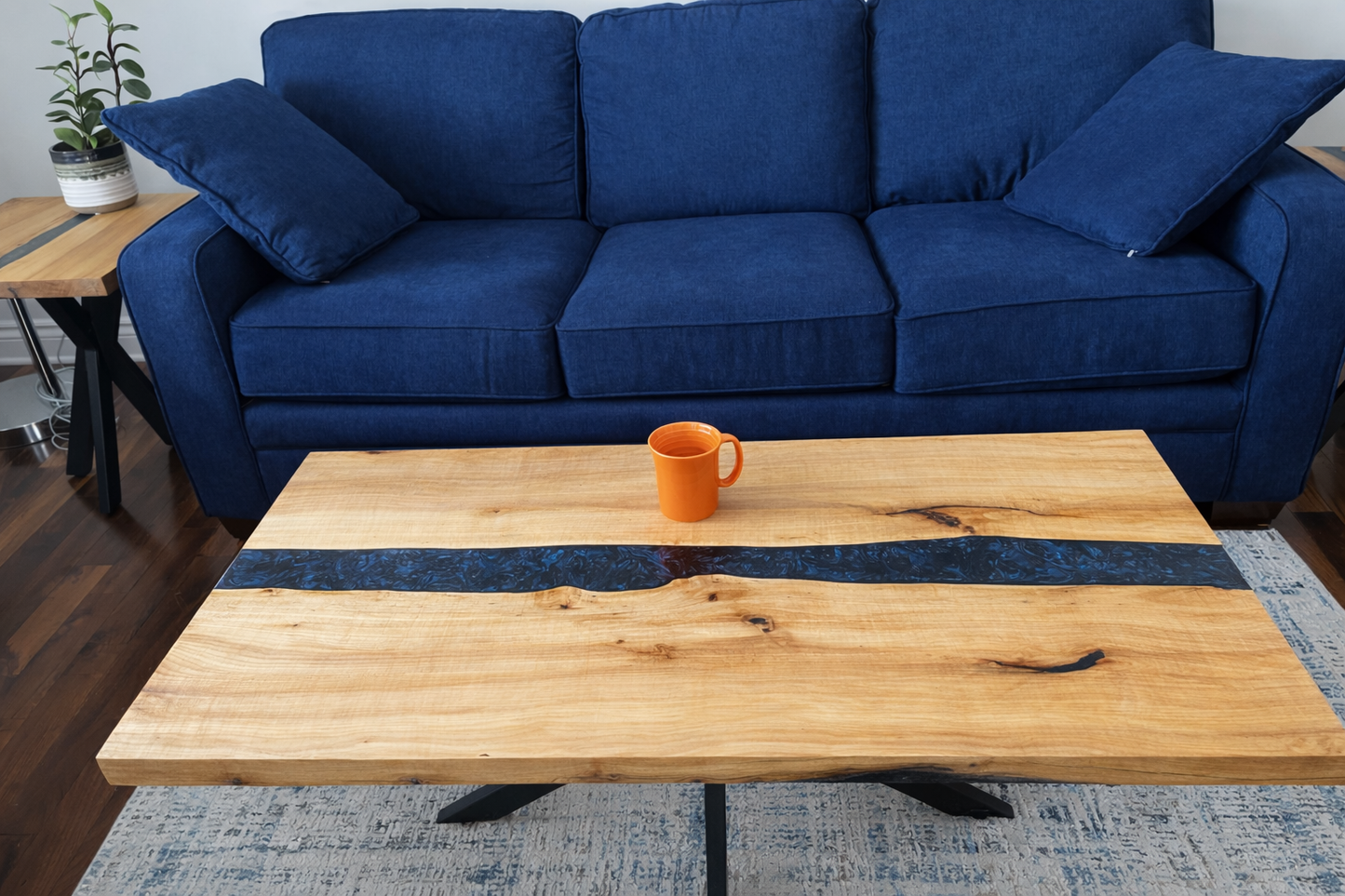 Maple Blue Epoxy River Coffee Table Set